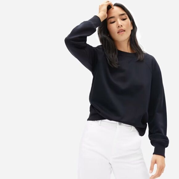 EVERLANE The Unisex French Terry Crew Neck Sweatshirt Black Size Medium - Picture 1 of 9